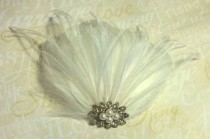 wedding photo -  Wedding Vintage Style Bridal Fascinator, white or ivory feather fascinator, CHOICE of jeweled center, hair clip accessory