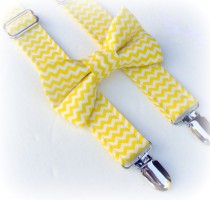 wedding photo - Yellow Chevron Bow Tie and Suspenders - Baby Suspenders and Bowtie - Toddler Boys Suspenders - Photo Prop - Wedding - Ring Bearer-Smash Cake