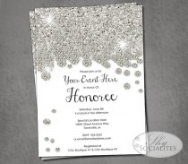 wedding photo - Silver Glitter Diamonds Invitation 