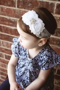 wedding photo - SALE Baby Headband - Girl Headband - White Lace Headband - Shabby Chic Headband - Photography Prop - Wedding Headband