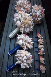 wedding photo - Beach Wedding Bouquets for Bride and Wedding Party (Sandy Sugar Starfish Style). Made to Order with Custom Details