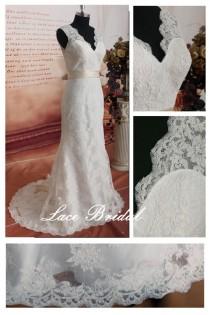 wedding photo - WeddingGown, Vintage, Lace Wedding Dress, Bridal Gown, Deep V-Cut Back ,Wedding dresses,wedding dress,wedding gown,Wedding gowns