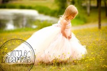 wedding photo - Blush Flower Girl Dress with Detachable Train