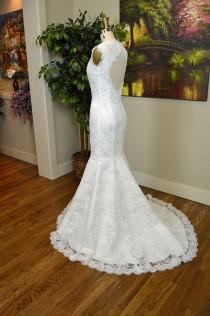wedding photo - Ivory alencon lace wedding dress with keyhole back in mermaid shape