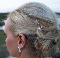 wedding photo - Rhinestone Starfish Wedding Hair Twist Ins (Set of 6), starfish hair accessories, starfish hair clip, beach wedding hair accessories