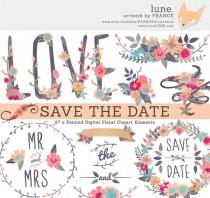 wedding photo - Save The Date Painted Wildflower Wedding Clipart. Flower Clipart Wreaths, Banners, Bouquets. Simple Cute Handdrawn Bright Floral Digital Art