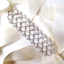 wedding photo - Luxurious Wide Pearl and Rhinestone Wedding Dress Sash - Silver Rhinestone Encrusted Bridal Belt Sash - Crystal Extra Wide Wedding Belt