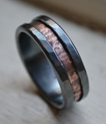 wedding photo - rustic fine silver and copper ring - handmade artisan designed wedding or engagement band - customized