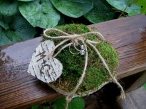 wedding photo - Rustic Personalized Birch Bark Tree Slice Moss Ring Bearer Pillow