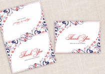 wedding photo - Diy Wedding Thank You Foldover Cards - DOWNLOAD Instantly - EDITABLE TEXT - Chic Bouquet (Navy & Coral) 3.5 x 5 - Microsoft Word Format