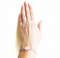 wedding photo - pink slave bracelet, Hand Bracelet, ring finger bracelet, hand piece bracelet, statement jewelry, Jewelry Bridal, Pink Quartz, Body chain