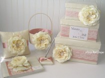 wedding photo - Lace Wedding Card Box Set - includes Ring Pillow, Flower Girl Basket and Guest Book Custom Made