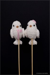 wedding photo - No 8 - Crochet bird wedding cake topper - Crochet bride and groom birds - Wedding cake topper - Love birds- 3" height birds