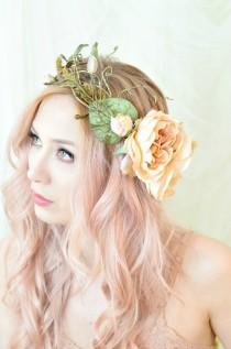 wedding photo - Woodland crown, hair wreath, forest crown, wedding headpiece, rose circlet, fern crown, hair accessory