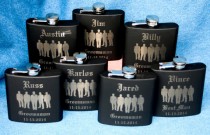 wedding photo - Set of 7 Engraved Groomsmen Wedding Flasks, 6oz Stainless Steel Personalized Hip Flask with choice of 9 Colors, You can add any Design
