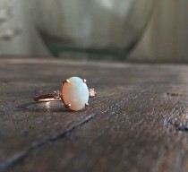 wedding photo - Opal Ring, Opal Engagement Ring, 14k Opal Ring, Opal Diamond Ring, Unique Engagement Ring, Past Present Future Ring, Anniversary Ring, Opal