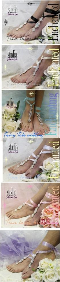wedding photo -  Rhinestone ribbon barefoot sandals for beach wedding