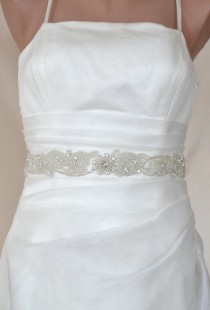 wedding photo - Elegant Silver Beadwork and Rhinestone Beaded Wedding Dress Sash Belt