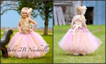 wedding photo - Wedding Flower Girl Dress   Pink and Gold  Dress, Satin Rosette Wedding Flower Girl Dress  All Sizes Girls