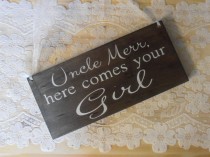 wedding photo - Here comes your Bride Rustic sign Ring bearer sign Flower girl sign Custom Grooms name