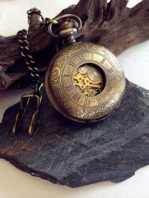 wedding photo - Double Hunter Pocket Watch- Steampunk Mechanical Antique bronze Personalized Groomsmen Gift VM021