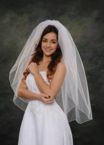 wedding photo - Pencil Edge Bridal Veils 2 Layers White Illusion Fingertip Wedding Veils 38 Long Double Layers 72 wide