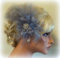 wedding photo -  Wedding, Bridal, Womens Feather Hair Clip, Gray, White,Black, Ivory,Champagne, Royal Blue, other colors