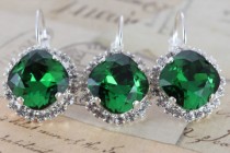 wedding photo - Green Wedding Earrings Set of 6 Pairs Bridesmaids Gift Jewelry Christmas Wedding Jewelry Silver Swarovski  Green Dark Moss Crystal Earrings