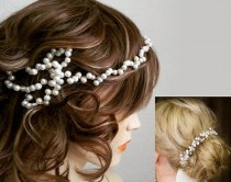 wedding photo - 1920s Pearl Bridal Headband Gold Wedding Accessories, Pearl Hair Clip, Pearl Bun Wrap, Bridal Hair Accessories