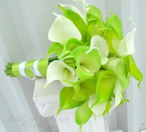 wedding photo - Brides bouquet Lime green real touch calla lily Wedding bouquet