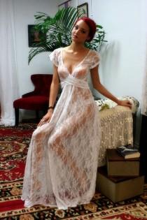 wedding photo - White Lace Bridal Nightgown Full Sweep Capelet Sleeve Wedding Lingerie Sleepwear