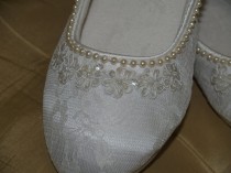wedding photo - Wedding Ivory Flats Vegan Shoes hand stitched pearls edging and appliques