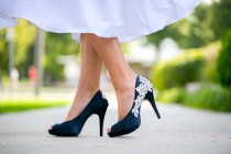 wedding photo -  Wedding Shoes. Navy Blue Wedding Shoes/Bridal Shoes with Ivory Lace. US Size 9.5