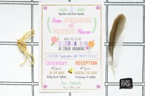 wedding photo - Typography Wedding Invitation, Colourful Wedding - digital or printed - modern, doodles, illustrations, wreath, love heart, arrows, laurels