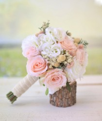 wedding photo - Silk Bridal Bouquet Wildflowers Pink Roses Baby's Breath Rustic Chic Wedding NEW 2014 Design by Morgann Hill Designs