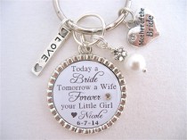 wedding photo - Mother of the BRIDE Gift, Mother of the Groom BRIDAL Jewelry Quote Wedding White Damask Man of my Dreams Wedding CHARM necklace Keychain