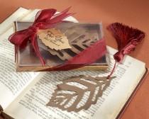 wedding photo - Leaf Bookmark Favor With Burgundy Silk Tassel