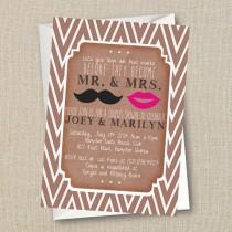 wedding photo - Wedding Couples Shower Invitation - Mustache & Lips - Mr. and Mrs. - Chevron Digital Printable File
