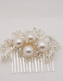 wedding photo - Rhinestone pearl hair comb ,  bridal hair comb, wedding rhinestone hair comb, veil comb - JOLEE comb