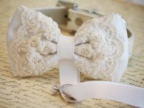 wedding photo - White Dog Bow Tie, Dog ring bearer, Pet Wedding accessory, Pet lovers, Chic and Classy, Lace bow