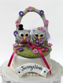 wedding photo - Wedding owl topper with RING BEARER and floral arch, love bird wedding