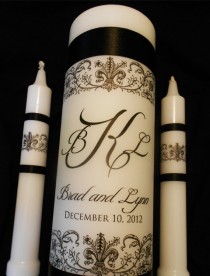 wedding photo -  Your Custom Color, Monogrammed Unity Candle "Wraps", Wedding Ceremony Candle "Wraps", by No. 9