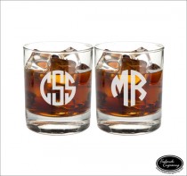 wedding photo - TWO Custom Whiskey Scotch Bourbon Rocks Glasses, SHIPS FAST, Engraved Rocks Glasses, Personalized Whiskey Glasses, Groomsmen Glasses