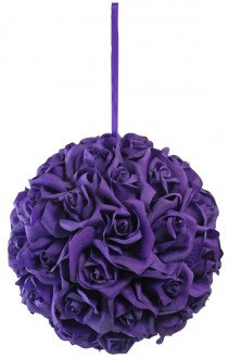 wedding photo - Garden Rose Kissing Ball - Purple - 10 Inch Pomander Extra Large