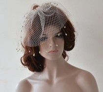 wedding photo -  Wedding Birdcage veil with Pearls, Bridal Birdcage veil, off white Birdcage Veil, Wedding Hair Accessory, Bridal Hair Accessories