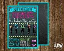 wedding photo - Neon Wigging Out Black Out Chalkboard Bachelorette Party Invitation