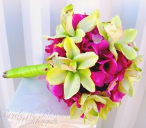 wedding photo - Bridesmaid Bouquet Wedding bouquet hot pink hydrangea lime green orchids