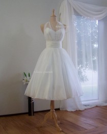 wedding photo - Special Order for Francesca. Marilyn - Retro Inspired Tea Length Wedding Dress. Vintage Style Organza Bridal Gown.