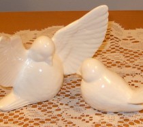 wedding photo - Ceramic Love Doves Wedding Cake Topper   -   "Classic White"