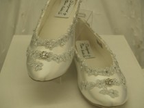 wedding photo - Wedding Flats White Shoes Silver Venice lace edging with crystals